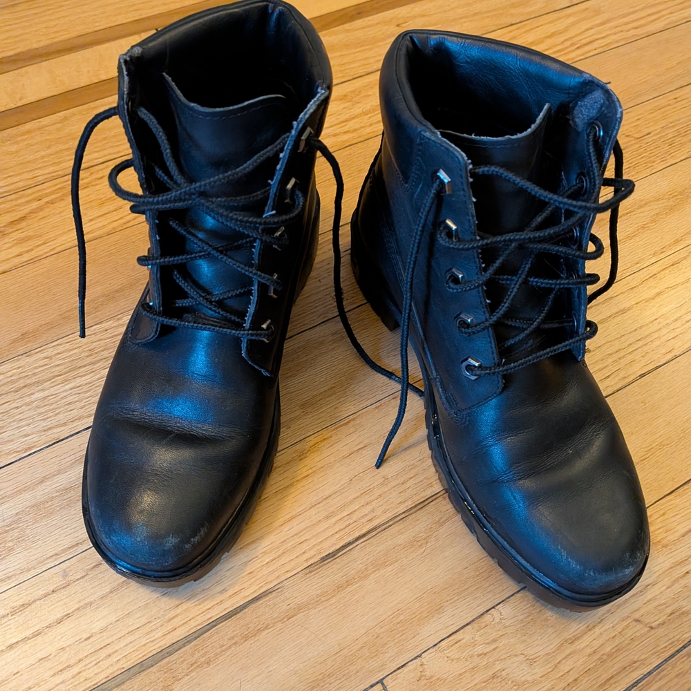 Black Timberland Kids Lace-Up Ankle Boots Size 3
